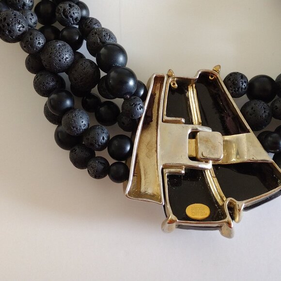 Alexis Bittar Lucite 5-Strand Black Tektite Beaded Statement Necklace - Picture 6 of 8